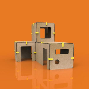 angle view sustainable 3d architectural firehouse model kit for children with cardboard and connectors 