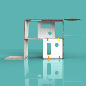 model house building kit with cardboard and connectors promoting STEAM education